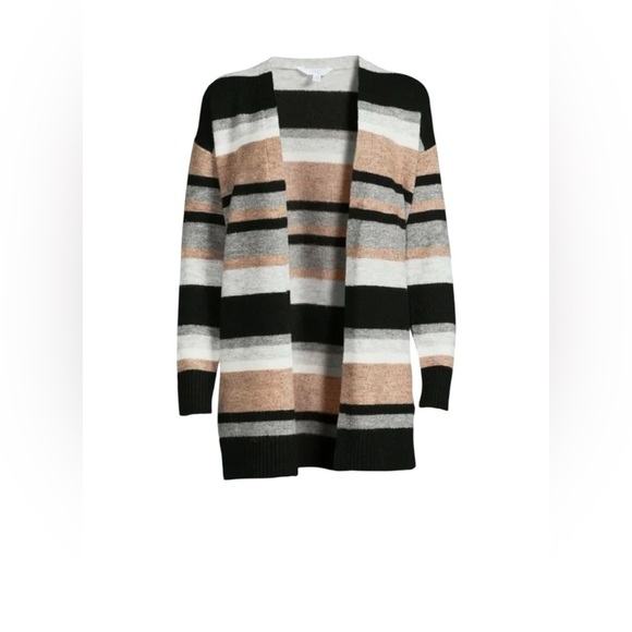 Time and Tru Women's Black, Tan, and Grey Striped Cardigan. Sz.M - Picture 3 of 6